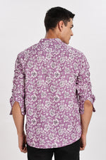 Pink Kurta-Floral Pink Mandarin Collar