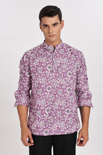 Pink Kurta-Floral Pink Mandarin Collar