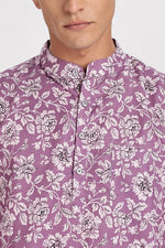 Pink Kurta-Floral Pink Mandarin Collar