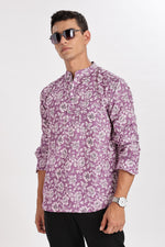 Pink Kurta-Floral Pink Mandarin Collar