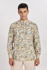 Royal Linen Print Off White Kurta