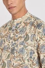 Royal Linen Print Off White Kurta