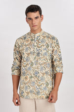 Royal Linen Print Off White Kurta