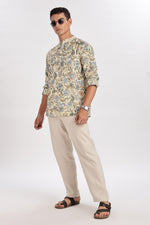 Royal Linen Print Off White Kurta