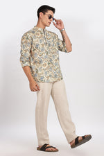 Royal Linen Print Off White Kurta