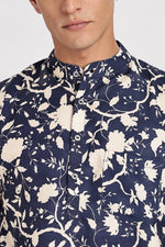 Floral blue Linen Kurta