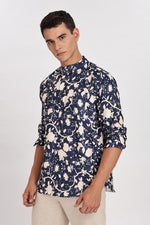 Floral blue Linen Kurta