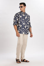 Floral blue Linen Kurta