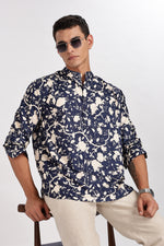 Floral blue Linen Kurta