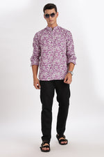 Pink Kurta-Floral Pink Mandarin Collar