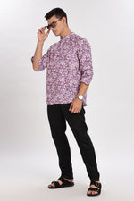 Pink Kurta-Floral Pink Mandarin Collar
