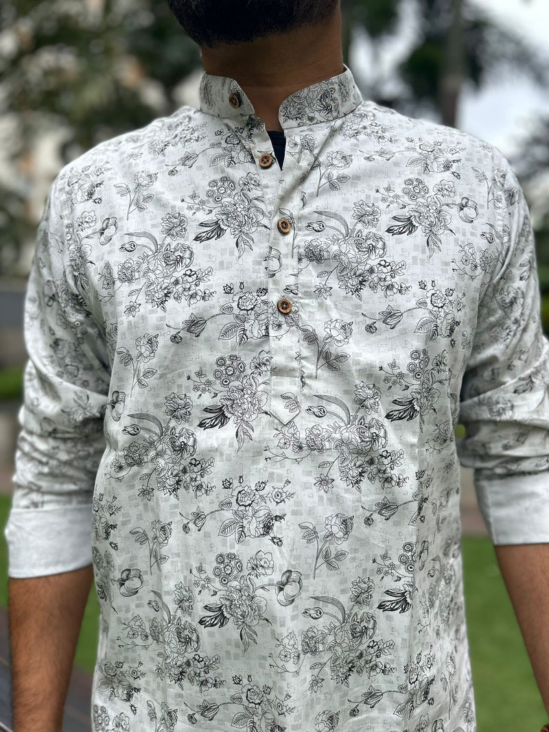 Floral Printed White Kurta